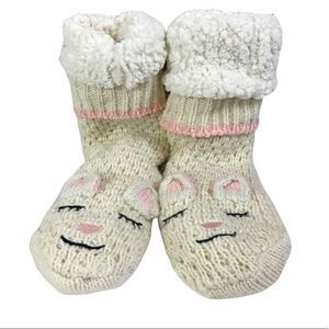 Jane and Bleecker Sherpa Lined Cream Animal Slipper Socks